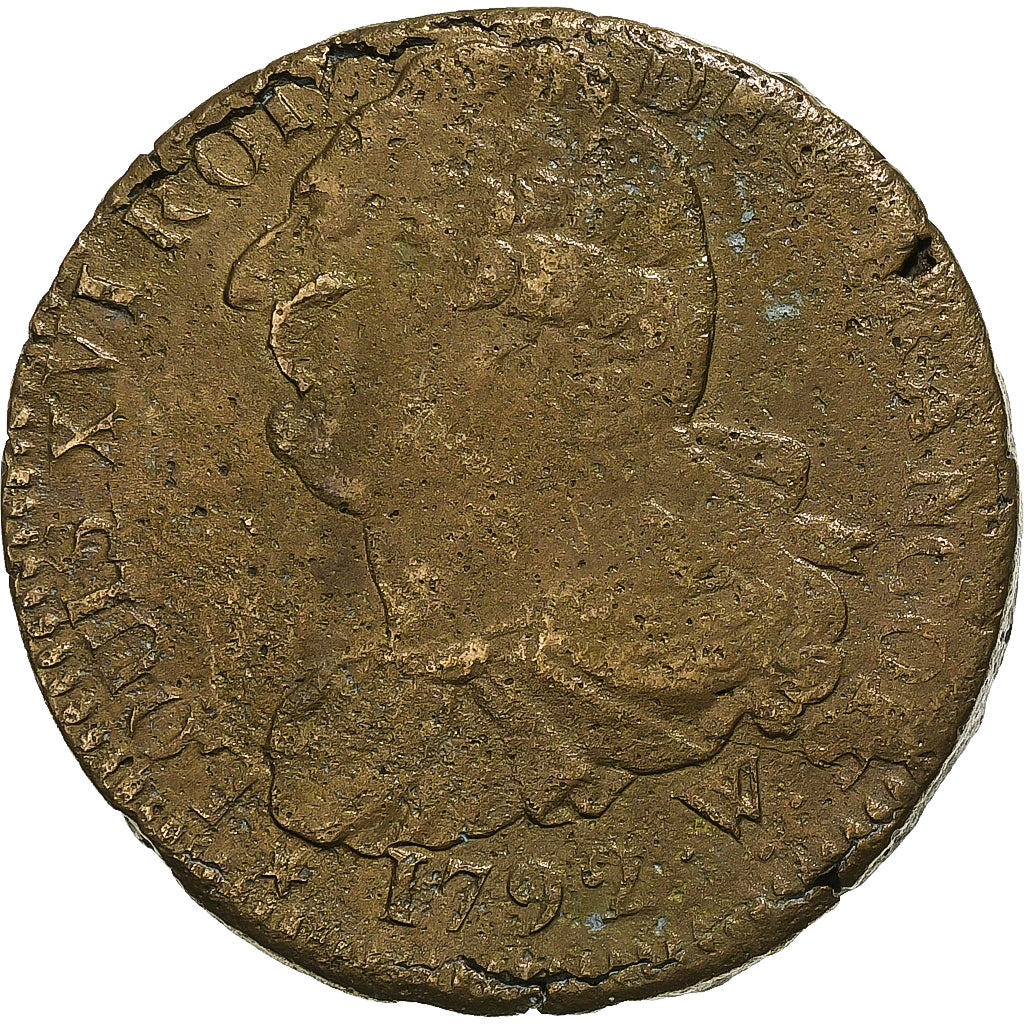 Frankrijk, Constitution, 2 Sols, 2 sols françois, 1792 / AN 4, Arras, Métal de