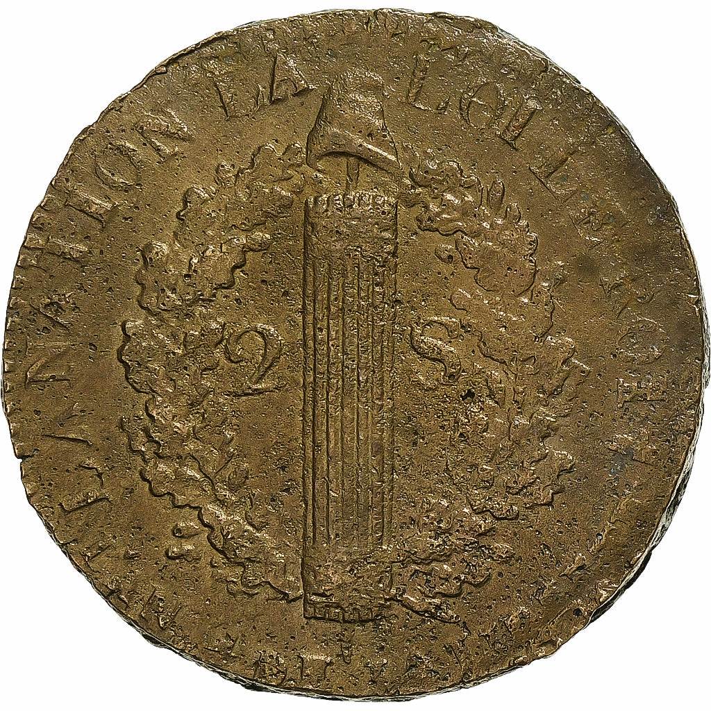 Frankrijk, Constitution, 2 Sols, 2 sols françois, 1792 / AN 4, Arras, Métal de