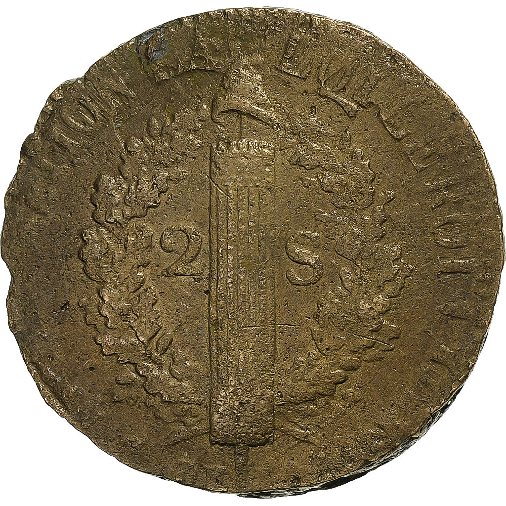 França, Constitution, 2 Sols, 2 sols françois, 1792 / AN 4, Arras, Métal de