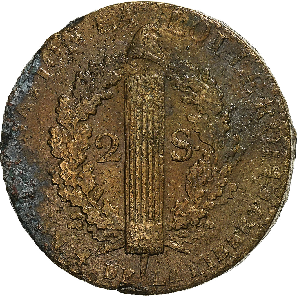 France, Constitution, 2 Sols, 2 sols françois, 1792 / AN 4, Lille, 2éme sem.
