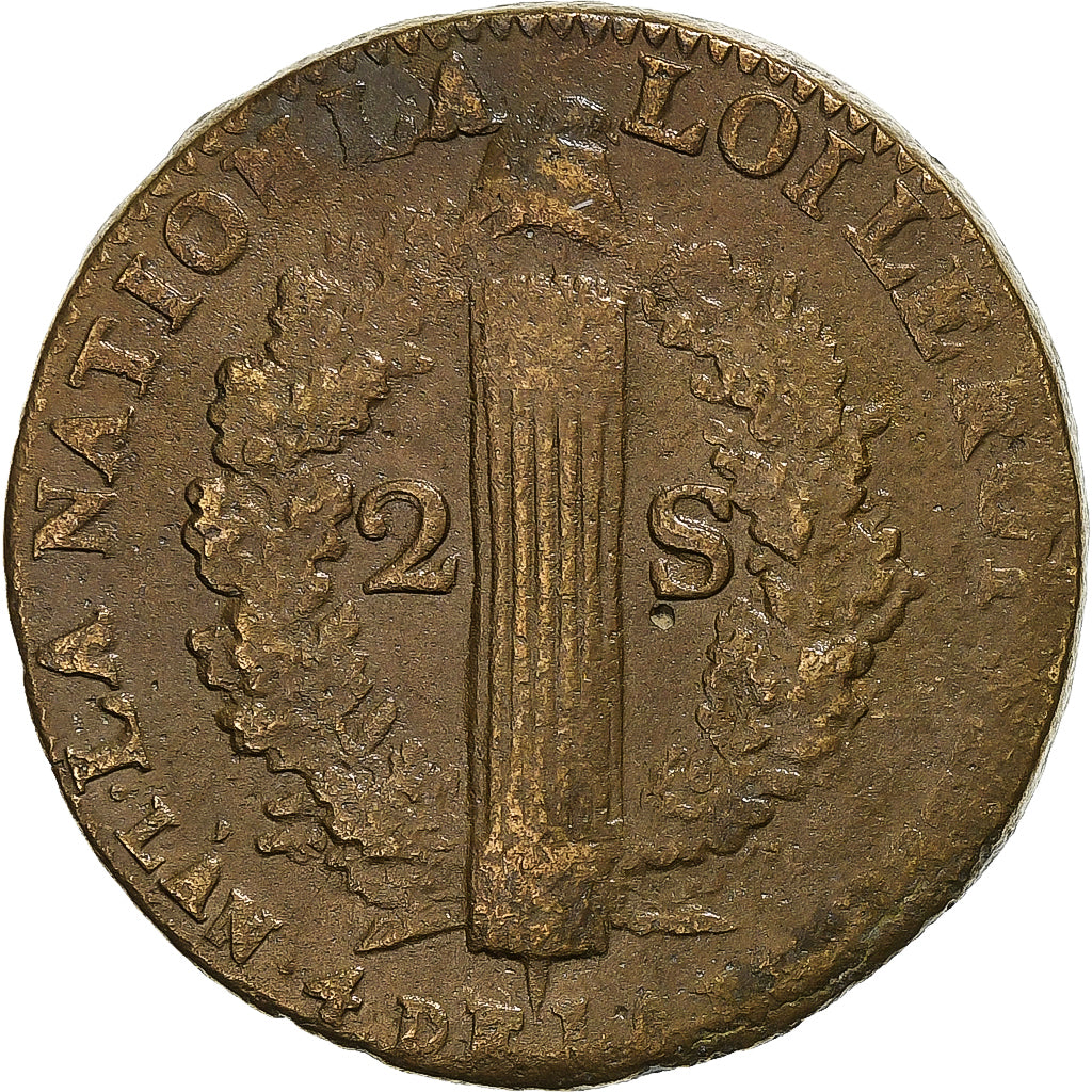 Francia, Constitution, 2 Sols, 2 sols françois, 1792 / AN 4, Lille, 2éme sem.