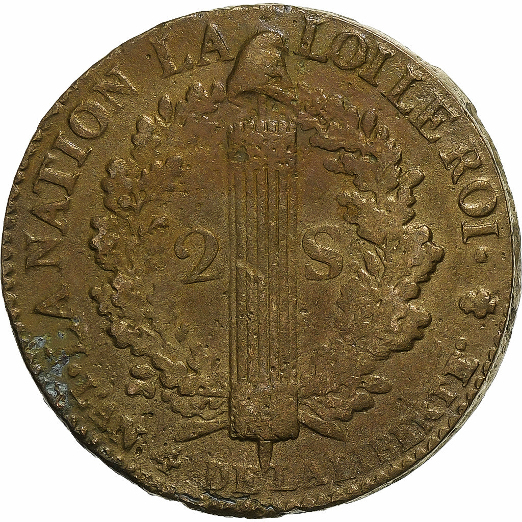 Francia, Constitution, 2 Sols, 2 sols françois, 1792 - (An 4), Paris, Bronzo