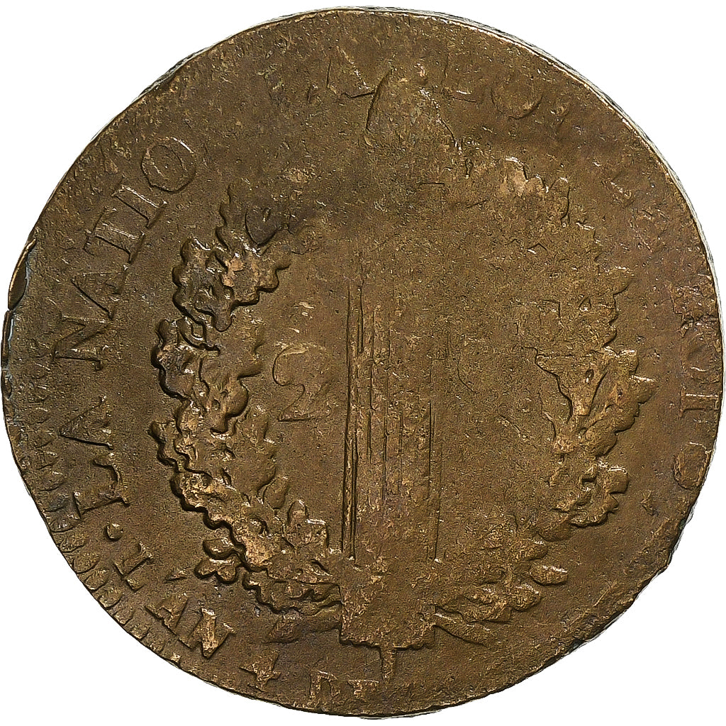 Francia, Constitution, 2 Sols, 2 sols françois, 1792 / AN 4, Rouen, Bronzo, MB