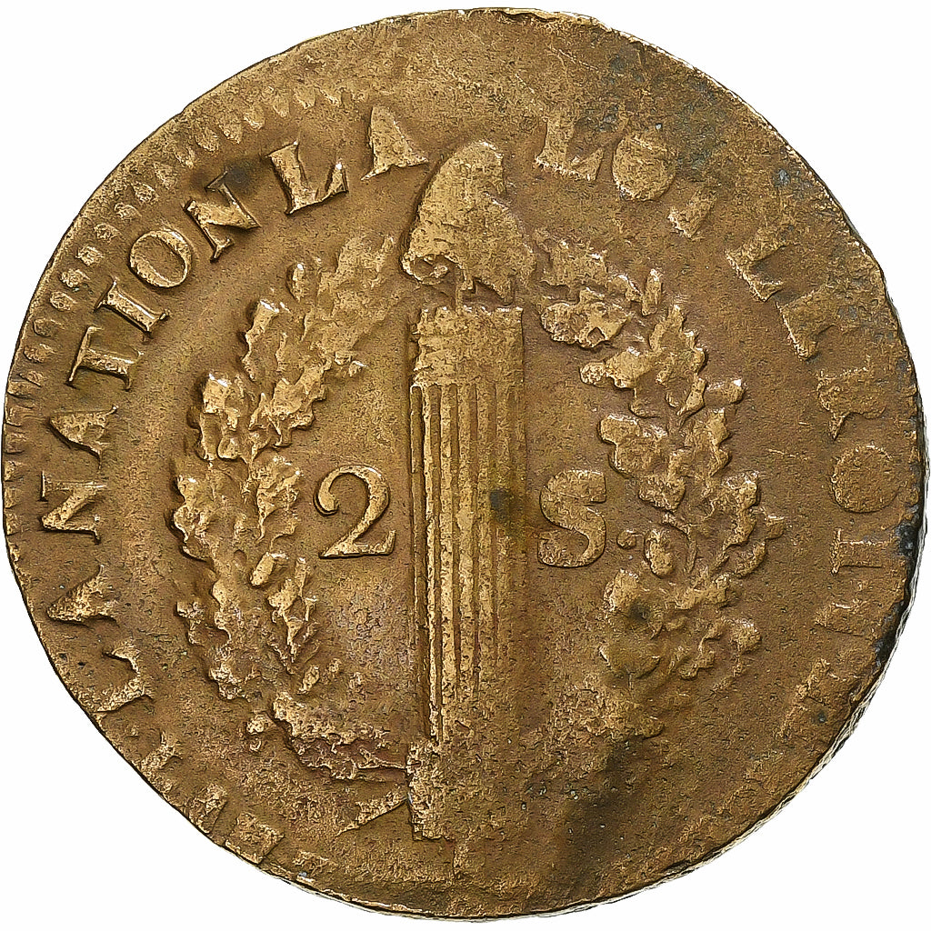 Francia, Constitution, 2 Sols, 2 sols françois, 1791, Lille, Bronzo, MB