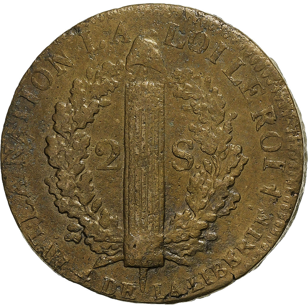 France, Constitution, 2 Sols, 2 sols françois, 1792 / AN 4, Lille, 1er sem