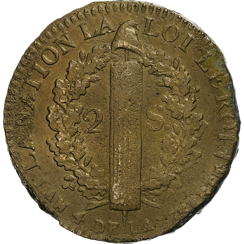 France, Constitution, 2 Sols, 2 sols françois, 1792 / AN 4, Arras, Métal de
