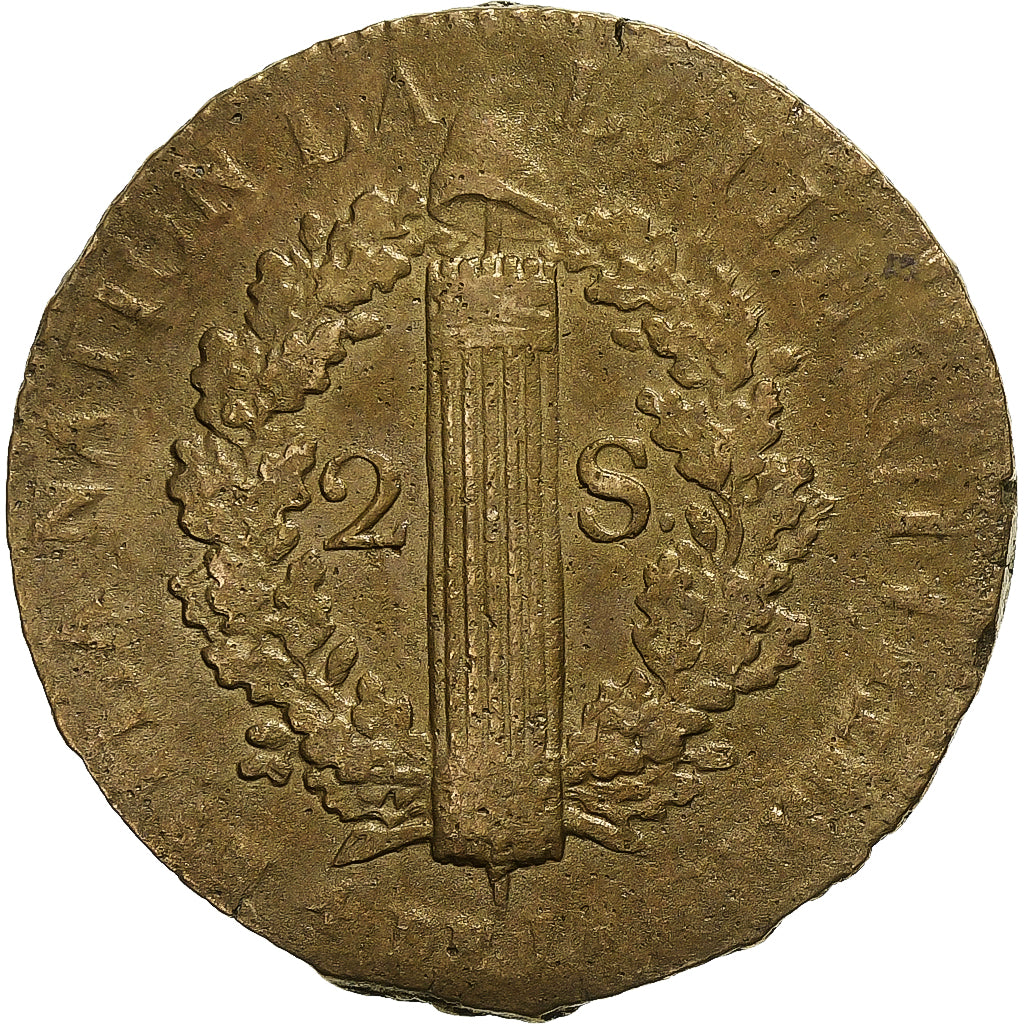 France, Constitution, 2 Sols, 2 sols françois, 1792 / AN 4, Arras, Métal de