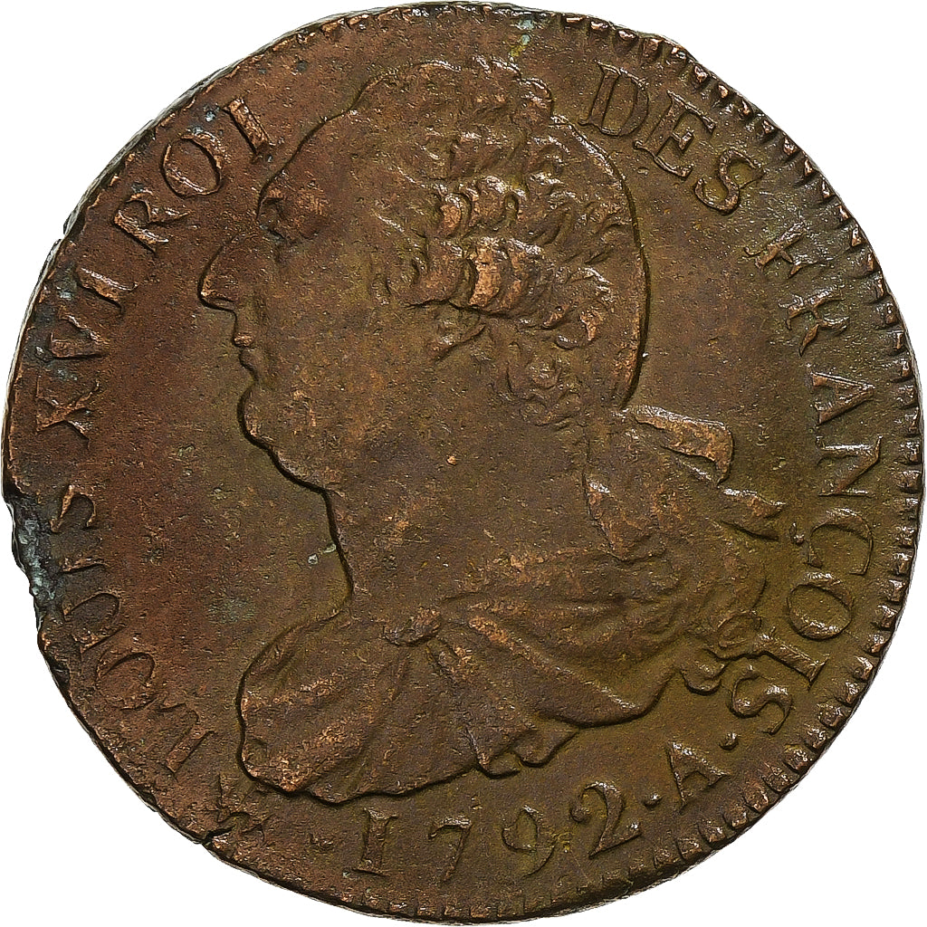 Frankreich, Constitution, 2 Sols, 2 sols françois, 1792 / AN 4, Paris, Bronze