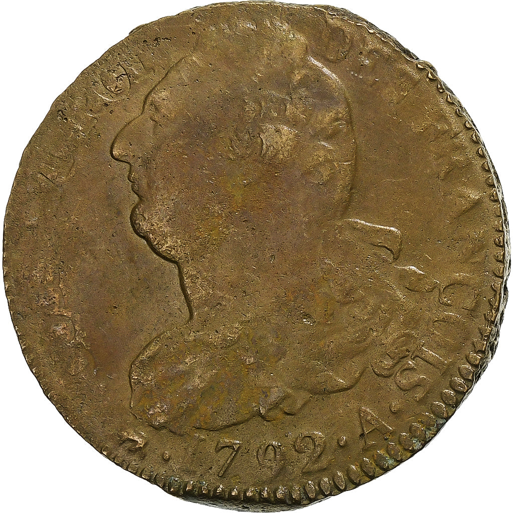 France, Constitution, 2 Sols, 2 sols françois, 1792 / AN 4, Paris, Bronze, TB+