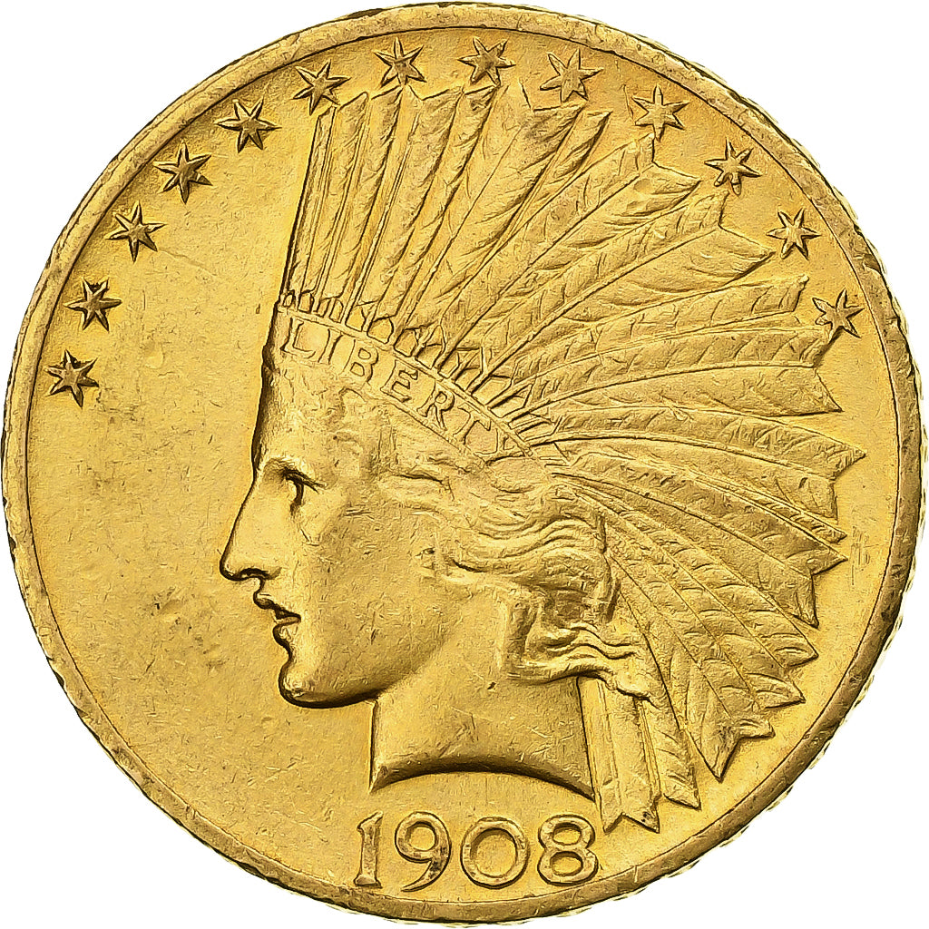 United States, $10, Eagle, Indian Head, 1908, Philadelphia, Gold, AU(55-58)
