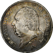 Francja, Louis XVIII, 5 Francs, 1824, Paris, Srebro, AU(50-53), Gadoury:614