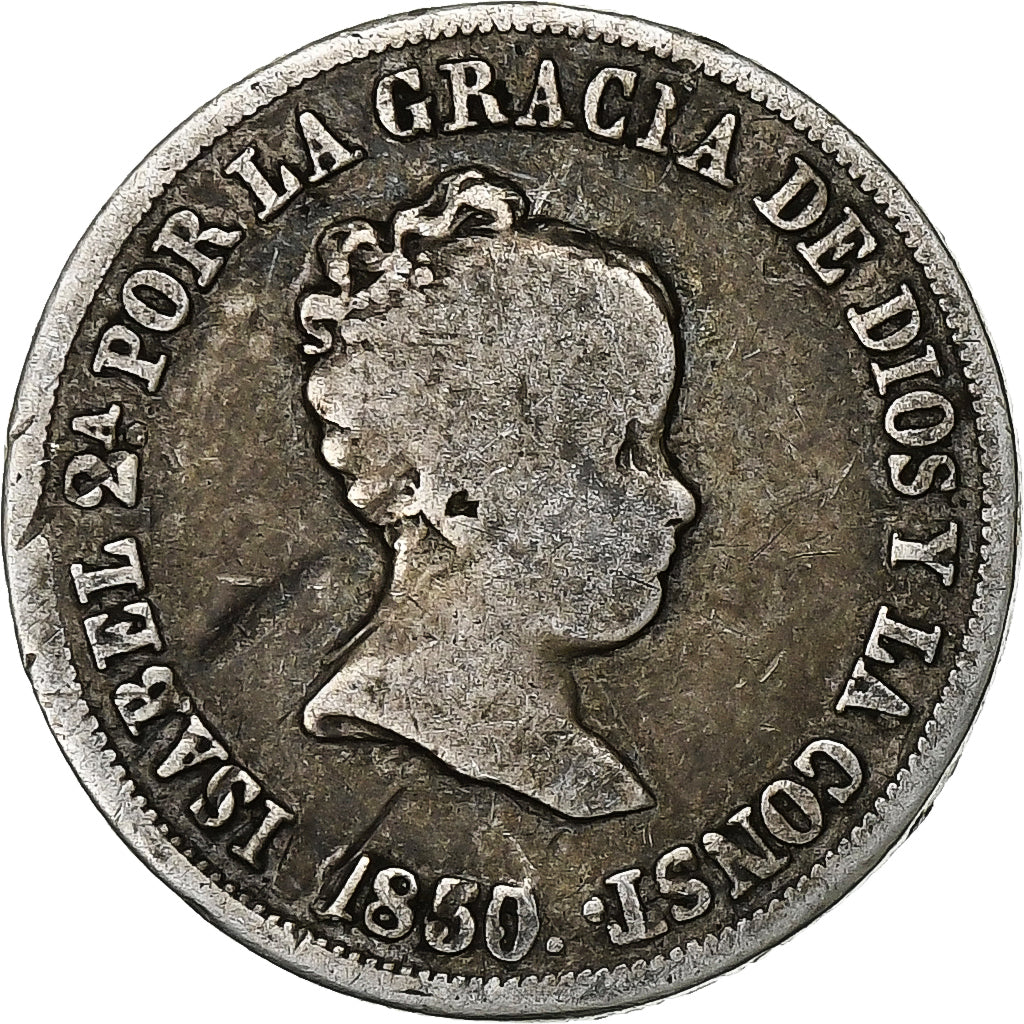 Spain, Isabel II, 2 Reales, 1850/45, Seville, Silver, VF(30-35), KM:526.2