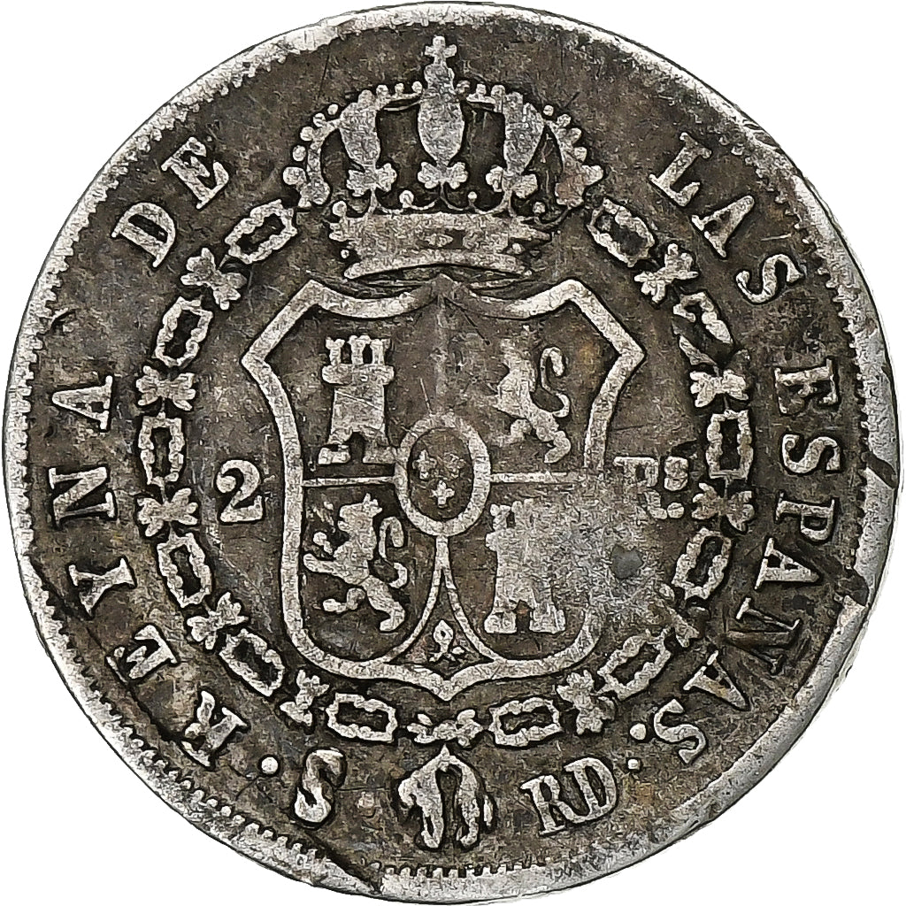 Spain, Isabel II, 2 Reales, 1850/45, Seville, Silver, VF(30-35), KM:526.2
