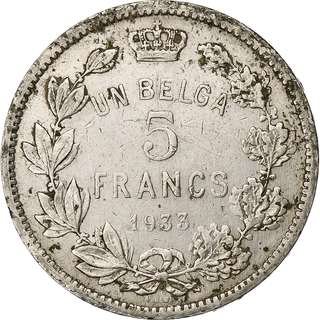 Belgium, Albert I, 5 Francs, 5 Frank, 1933, Position A, Nickel, VF(30-35), KM:98