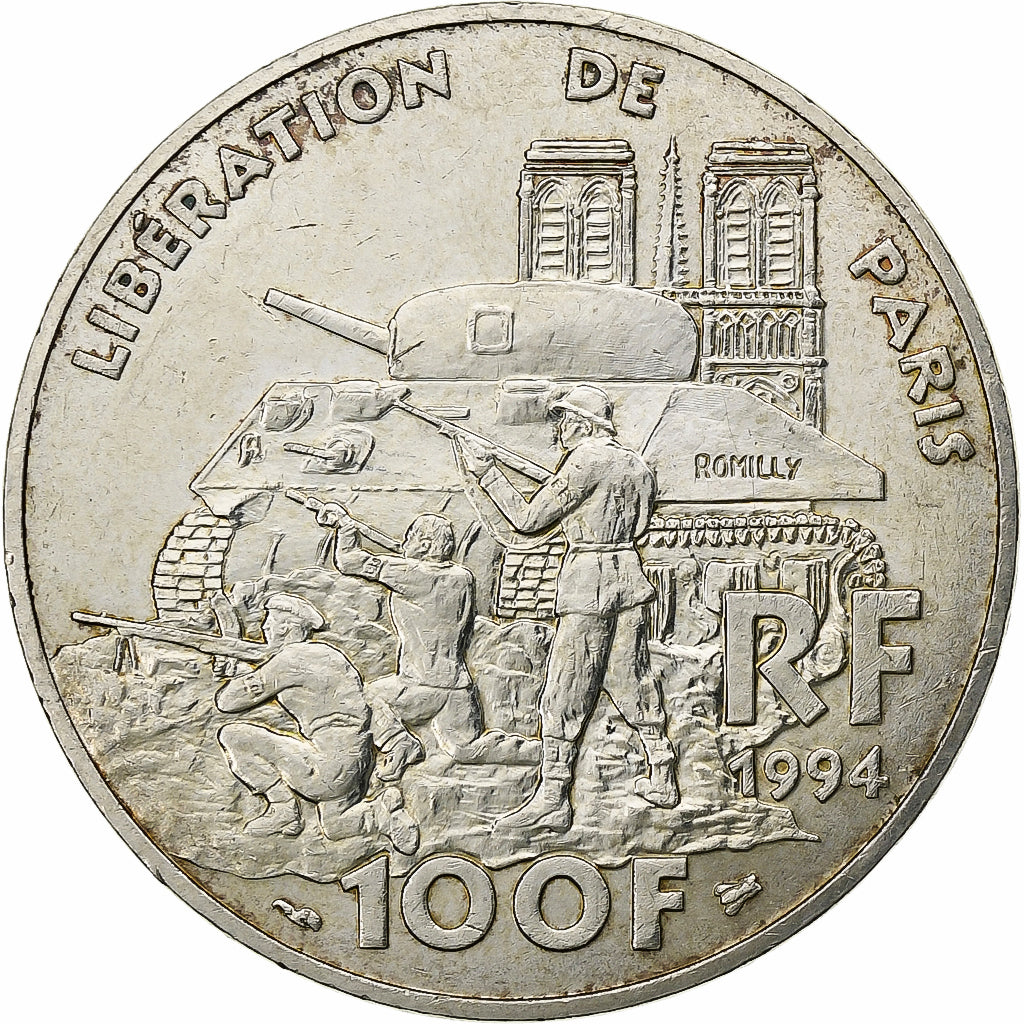 France, 100 Francs, Libération de Paris, Undated (1994), Paris, Silver