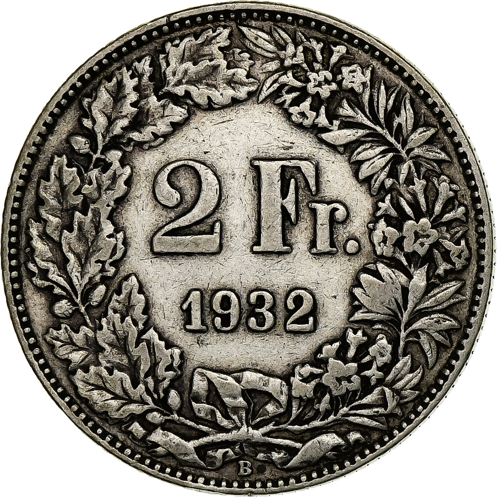 Svizzera, 2 Francs, 1932, Bern, Argento, BB, KM:21