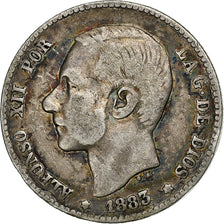 Spain, Alfonso XII, 2 Pesetas, 1883, Madrid, Silver, VF(30-35), KM:678.2