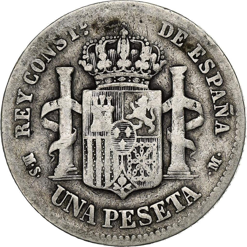 España, Alfonso XII, Peseta, 1883, Madrid, Plata, BC+, KM:686