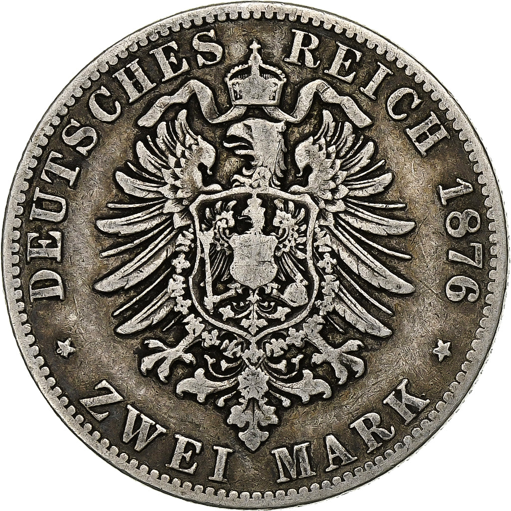 German States, PRUSSIA, Wilhelm I, 2 Mark, 1876, Breslau, Silver, VF(30-35)