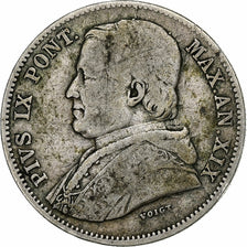 STATI ITALIANI, PAPAL STATES, Pius IX, 20 Baiocchi, 1865, Rome, Argento, MB