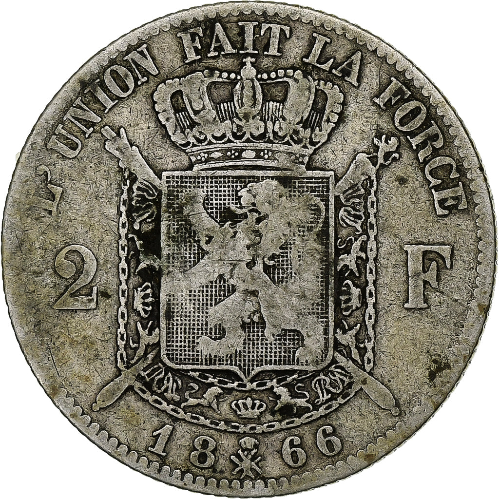 Belgium, Leopold II, 2 Francs, 2 Frank, 1866, Silver, VF(20-25), KM:30.1