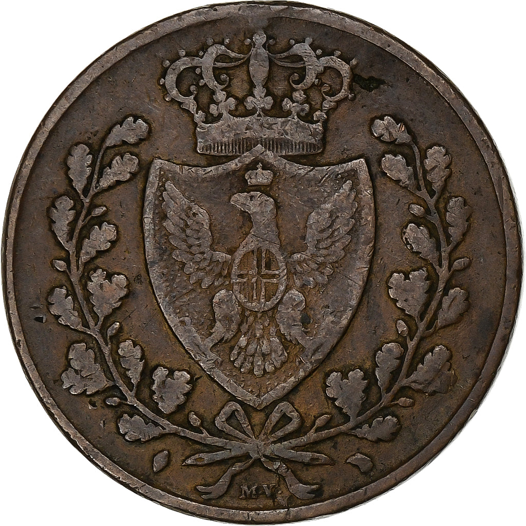 ESTADOS ITALIANOS, SARDINIA, Carlo Felice, 5 Centesimi, 1826, Turin, Cobre