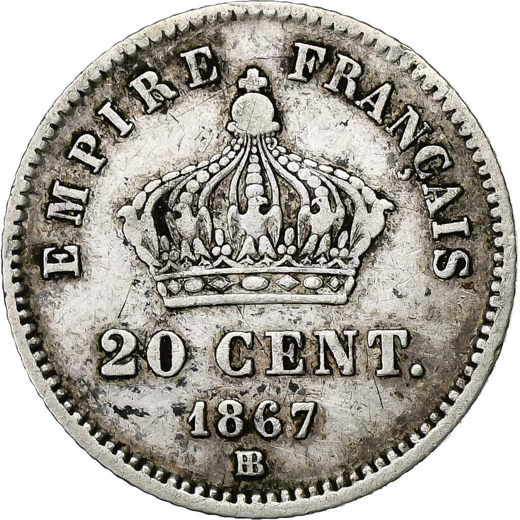France, Napoleon III, 20 Centimes, 1867, Strasbourg, Silver, VF(30-35)