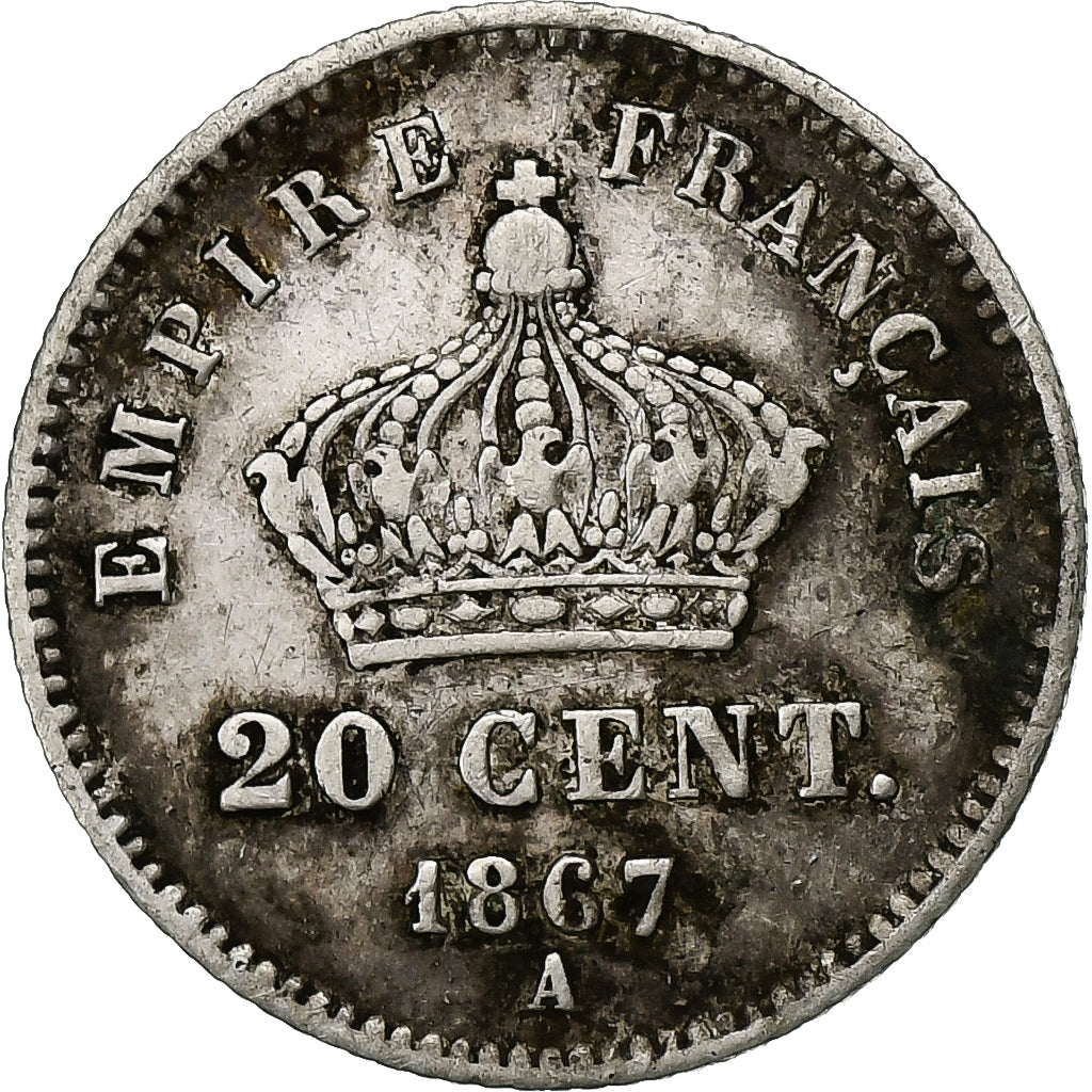 France, Napoleon III, 20 Centimes, 1867, Paris, Silver, VF(30-35), Gadoury:309