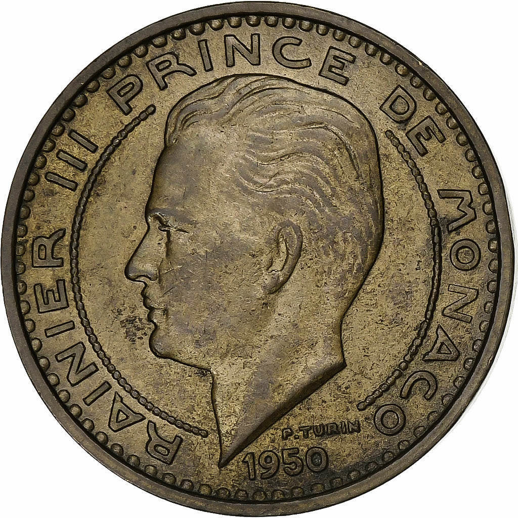 Mónaco, Rainier III, 50 Francs, Cinquante, 1950, Paris, Aluminio - bronce, MBC
