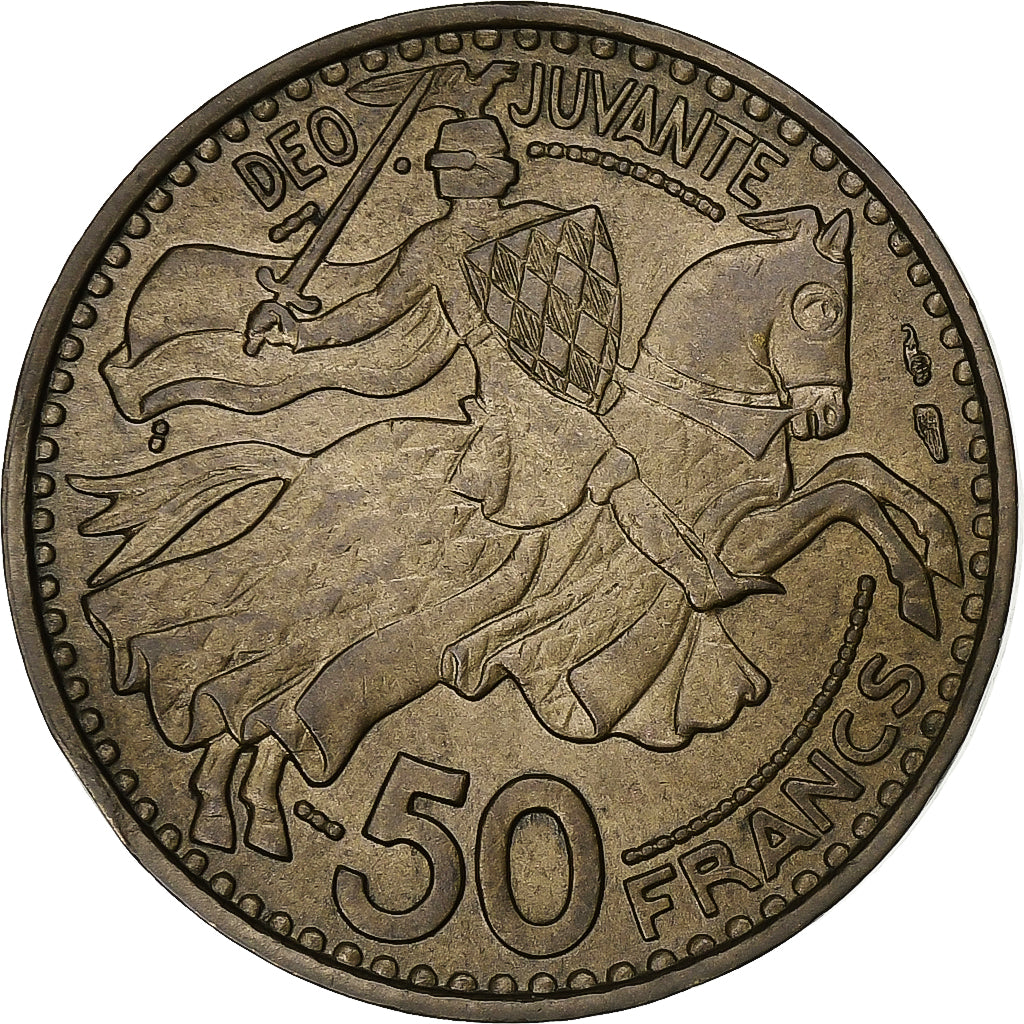 Mónaco, Rainier III, 50 Francs, Cinquante, 1950, Paris, Aluminio - bronce, MBC