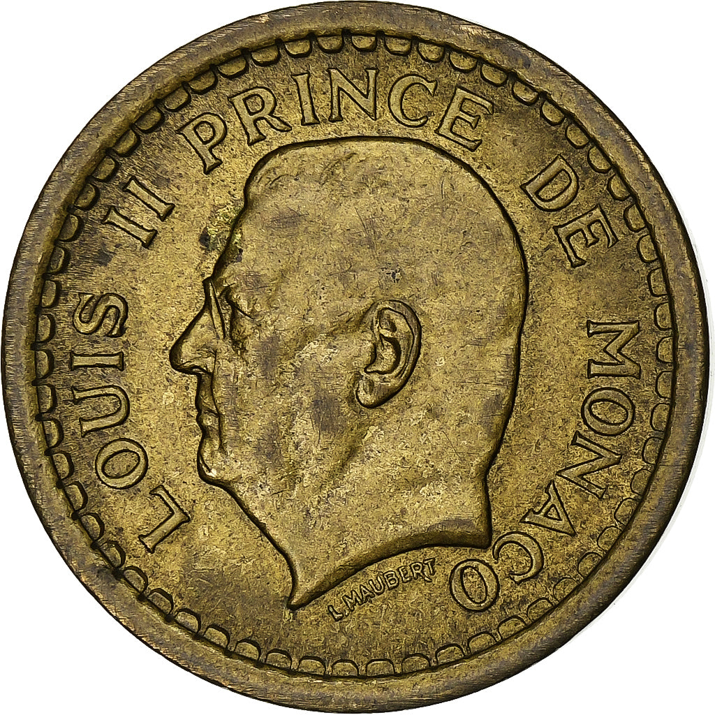 Monaco, Louis II, 2 Francs, 1945, Paris, Aluminum-Bronze, ZF, Gadoury:MC134