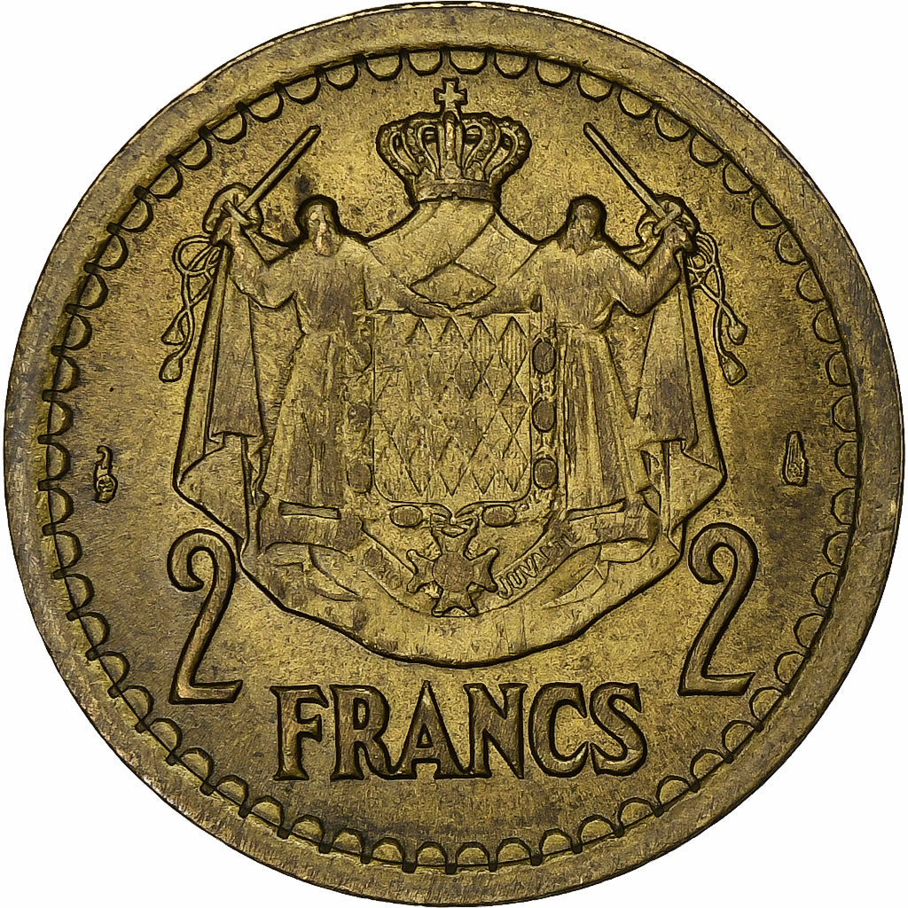 Monaco, Louis II, 2 Francs, 1945, Paris, Aluminum-Bronze, ZF, Gadoury:MC134