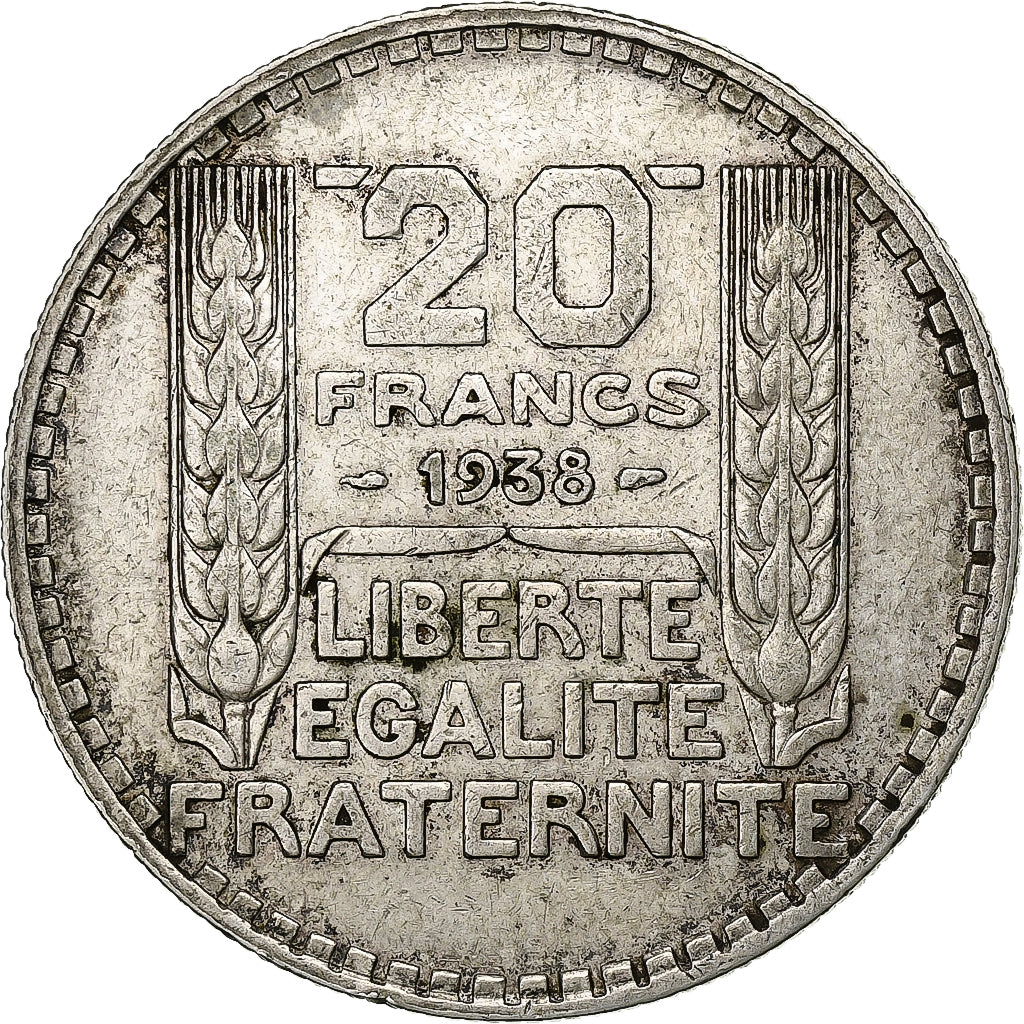France, 20 Francs, Turin, 1938, Paris, Silver, EF(40-45), Gadoury:852, KM:879