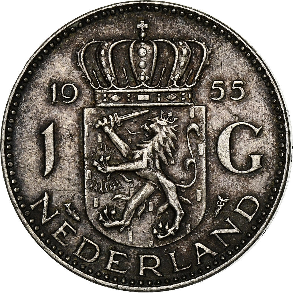 Nederland, Juliana, Gulden, 1955, Zilver, ZF, KM:184