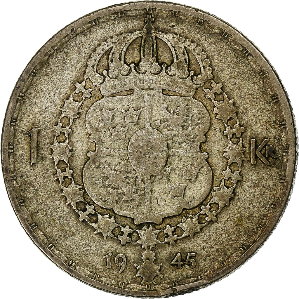 Zweden, Gustaf V, Krona, 1945, Zilver, FR, KM:814