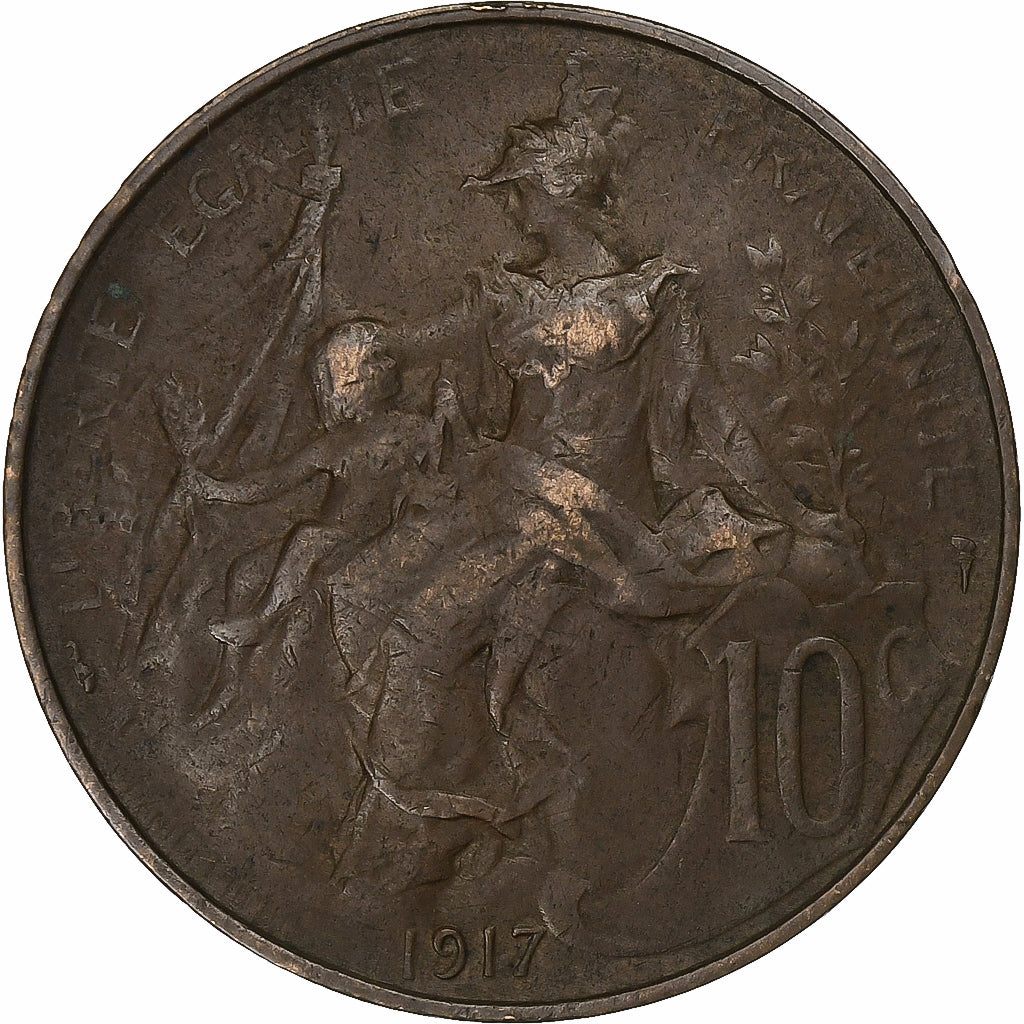 Francia, 10 Centimes, Dupuis, 1917, Paris, Bronce, MBC, Gadoury:277, KM:843
