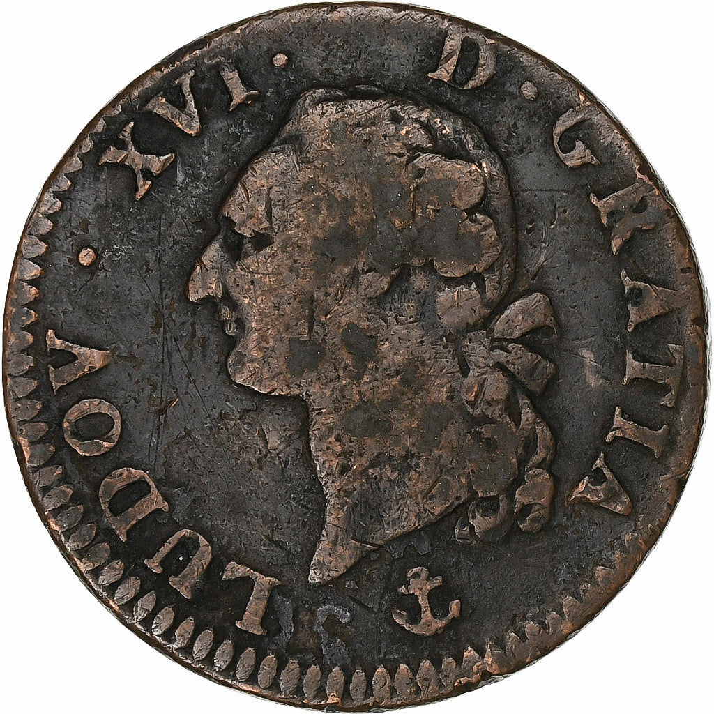 France, Louis XVI, Sol, Sol ou sou, 1787, La Rochelle, Copper, F(12-15)