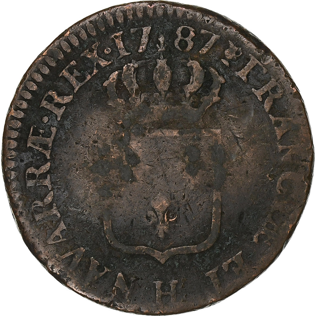 France, Louis XVI, Sol, Sol ou sou, 1787, La Rochelle, Copper, F(12-15)