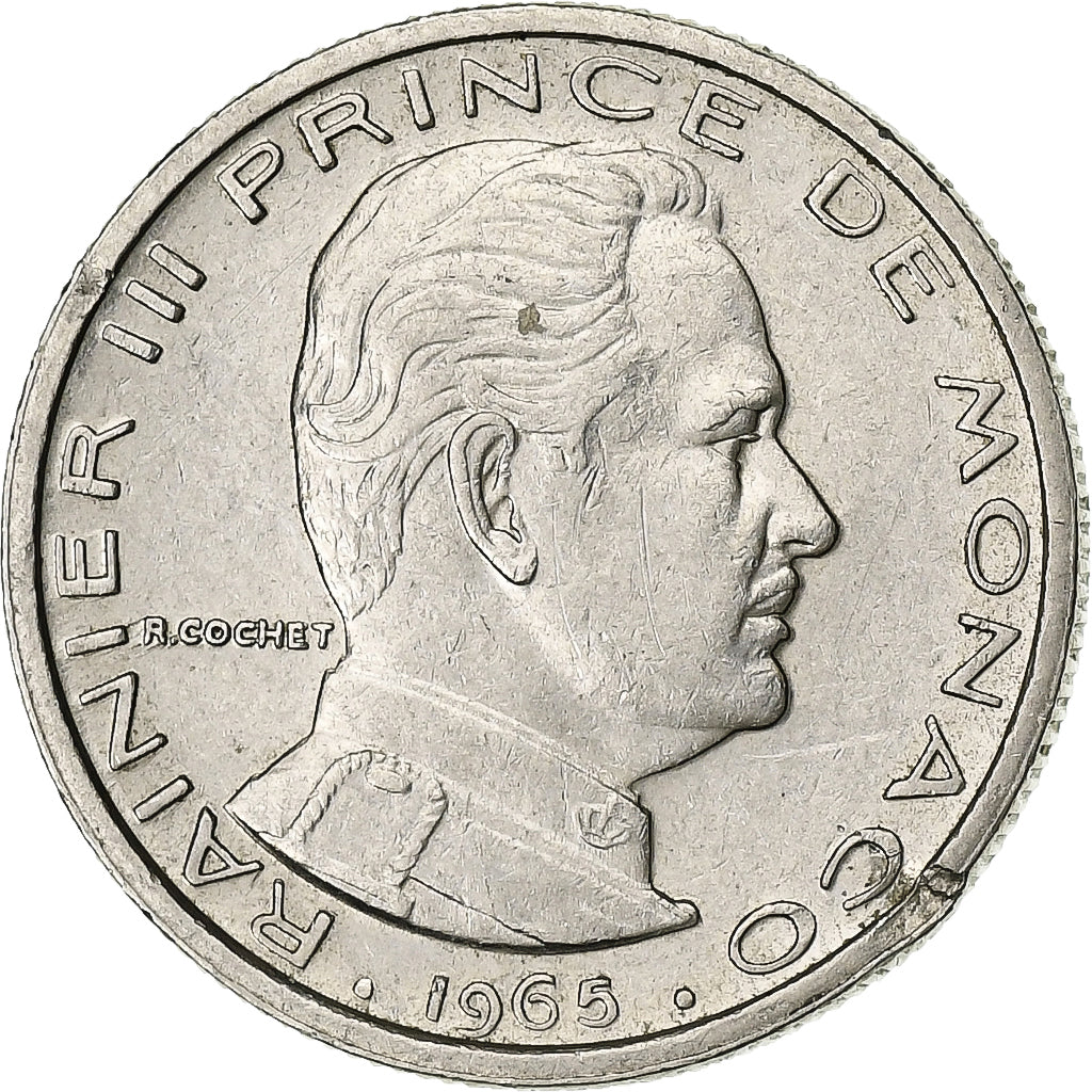 Mónaco, Rainier III, 1/2 Franc, 1965, Paris, Níquel, MBC, Gadoury:MC 149