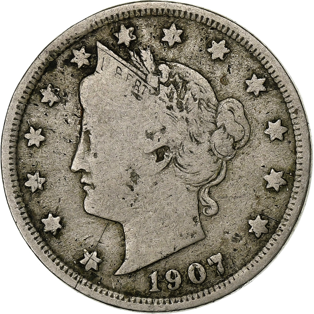 Stati Uniti, 5 Cents, Liberty Nickel, 1907, U.S. Mint, Rame-nichel, MB, KM:112
