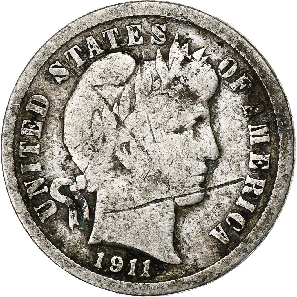 Stati Uniti, Dime, Barber Dime, 1911, U.S. Mint, Argento, MB, KM:113