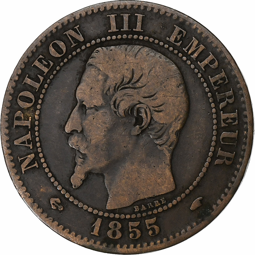 France, Napoleon III, 2 Centimes, 1855, Paris, ancre, Bronze, VF(30-35)