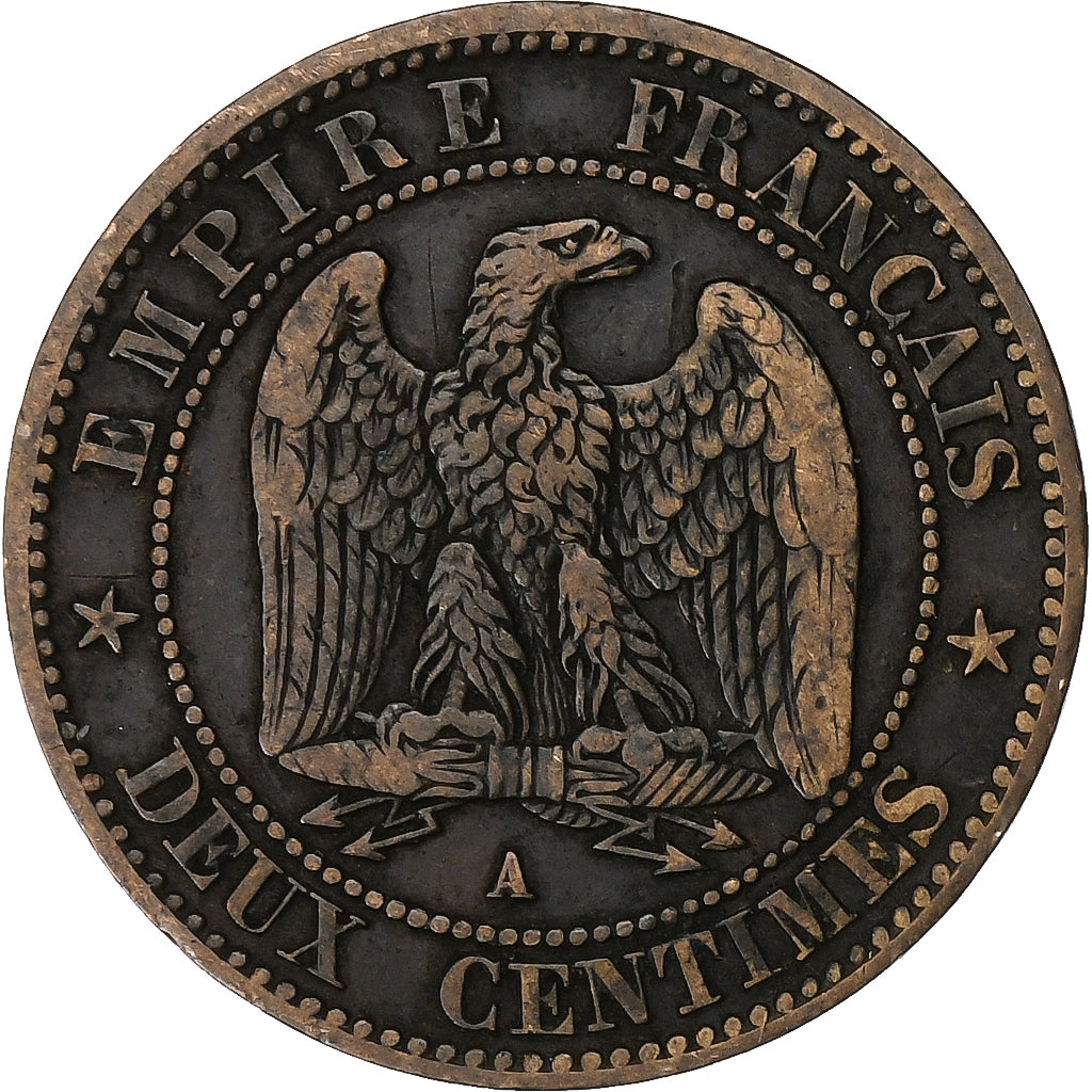 France, Napoleon III, 2 Centimes, 1855, Paris, ancre, Bronze, VF(30-35)