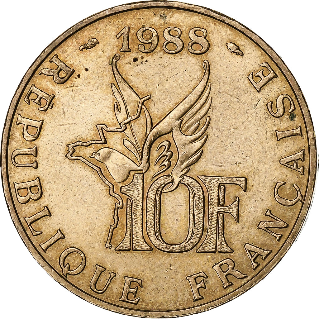 Frankrijk, 10 Francs, Roland Garros, 1988, Paris, Tranche B, Aluminum-Bronze