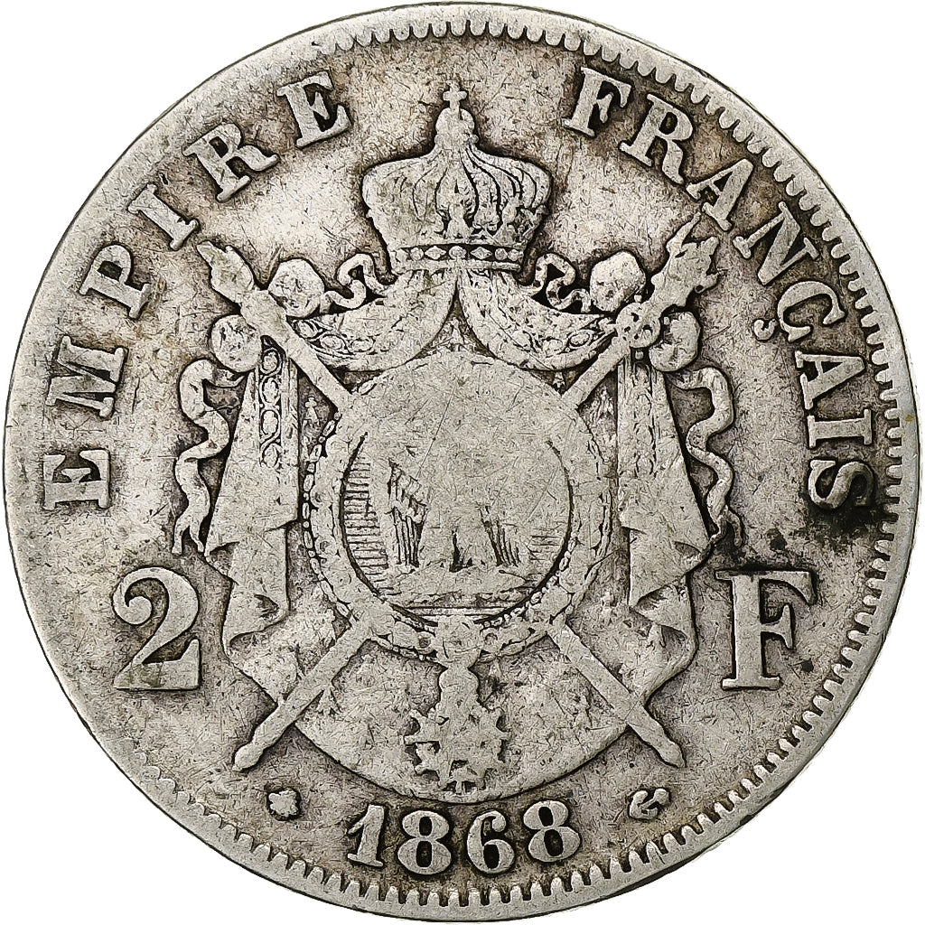 Frankreich, Napoleon III, 2 Francs, 1868, Paris, Silber, S+, Gadoury:527