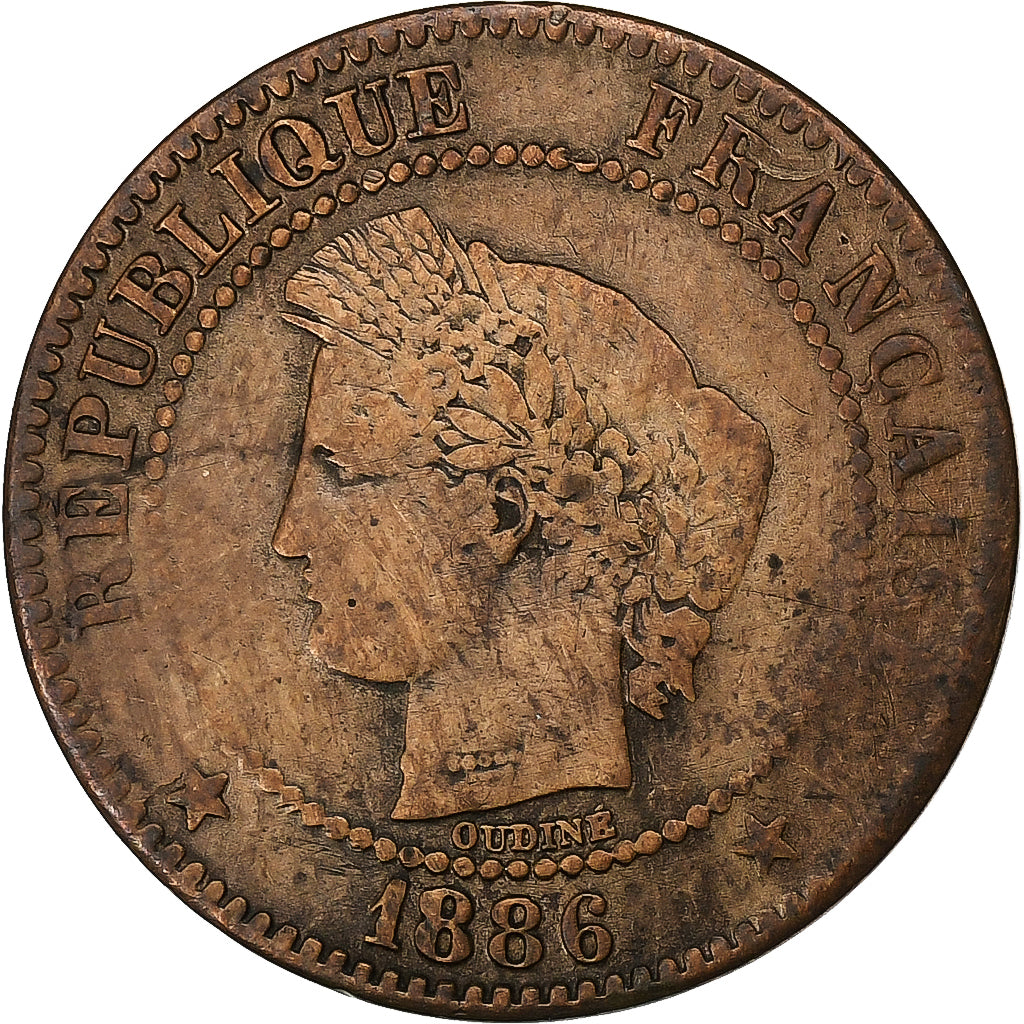 Frankreich, 2 Centimes, Cérès, 1886, Paris, Bronze, S+, Gadoury:105, KM:827.1