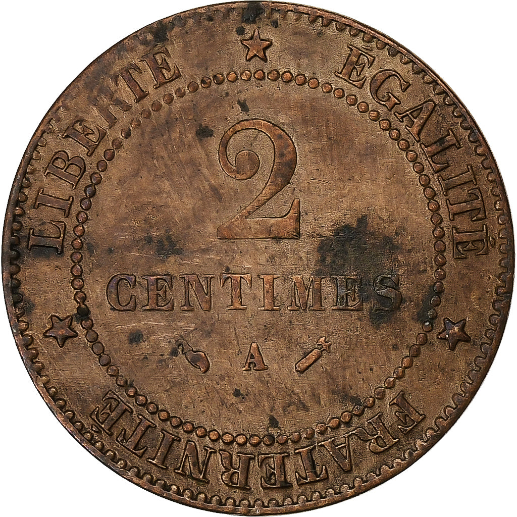 Frankreich, 2 Centimes, Cérès, 1886, Paris, Bronze, S+, Gadoury:105, KM:827.1