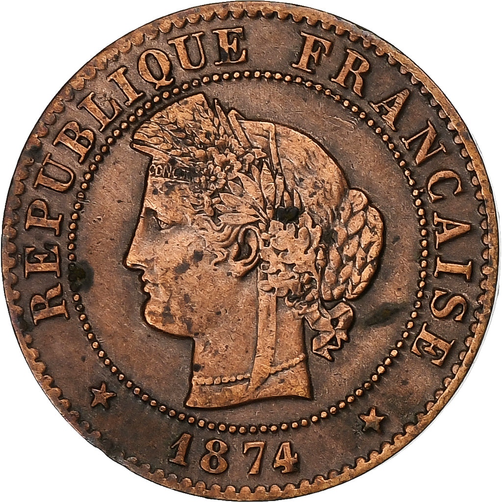 Francja, Centime, Cérès, 1874, Paris, Brązowy, EF(40-45), Gadoury:88