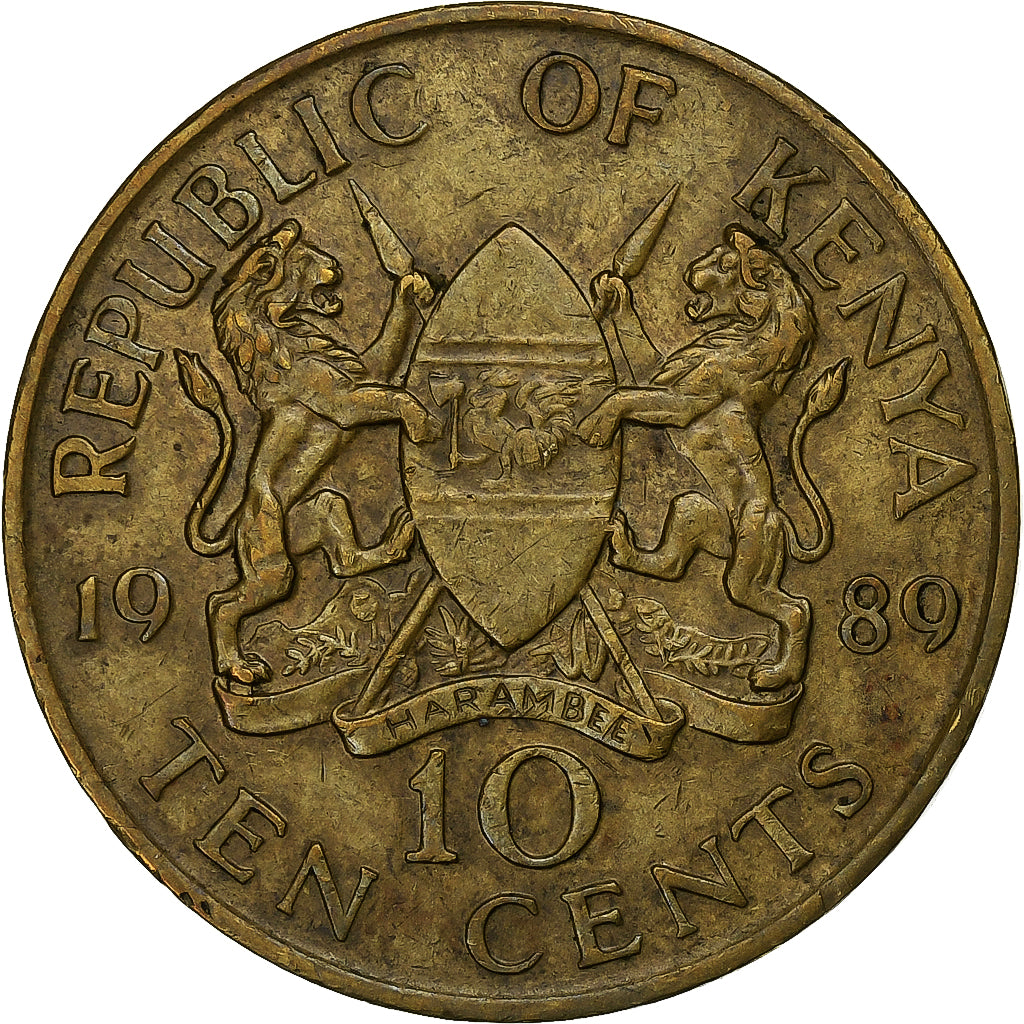 Kenya, 10 Cents, 1989, British Royal Mint, Nickel-brass, EF(40-45), KM:18