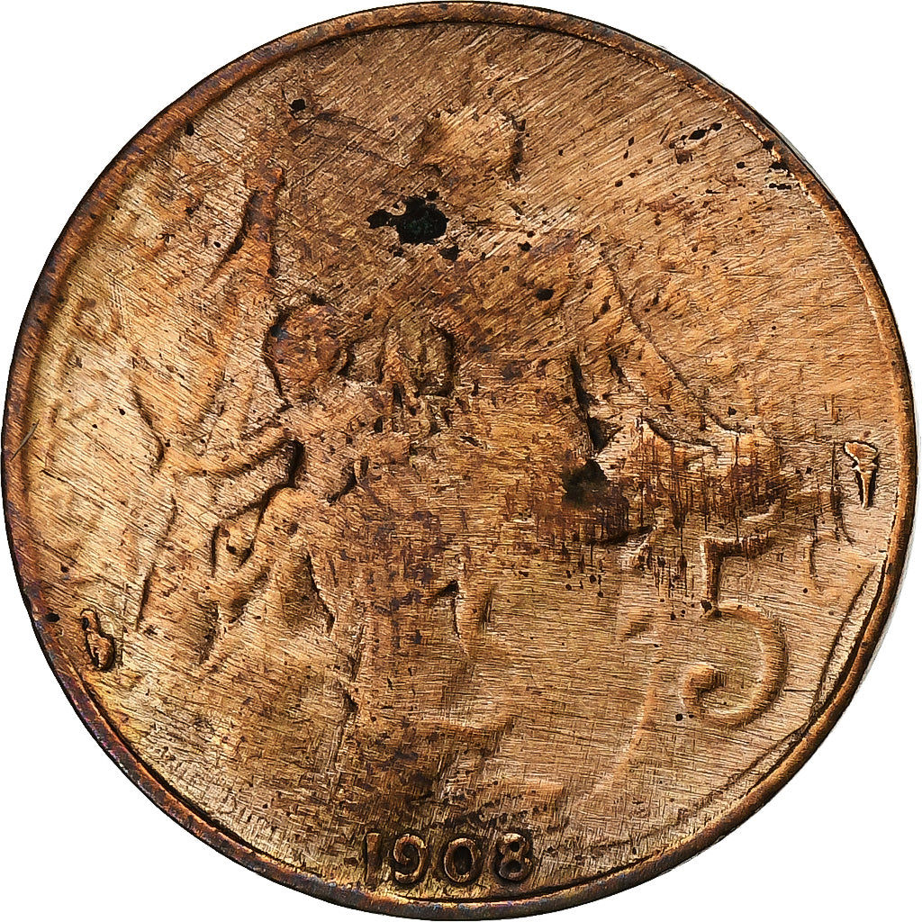 Francja, 5 Centimes, Dupuis, 1908, Paris, Brązowy, VF(30-35), Gadoury:165